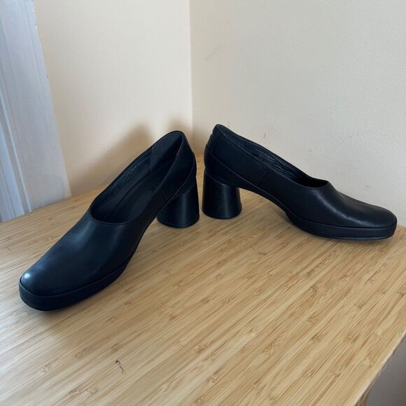 Camper Upright Pumps EU 41 Black Leather Chunky Heels - Picture 10 of 11